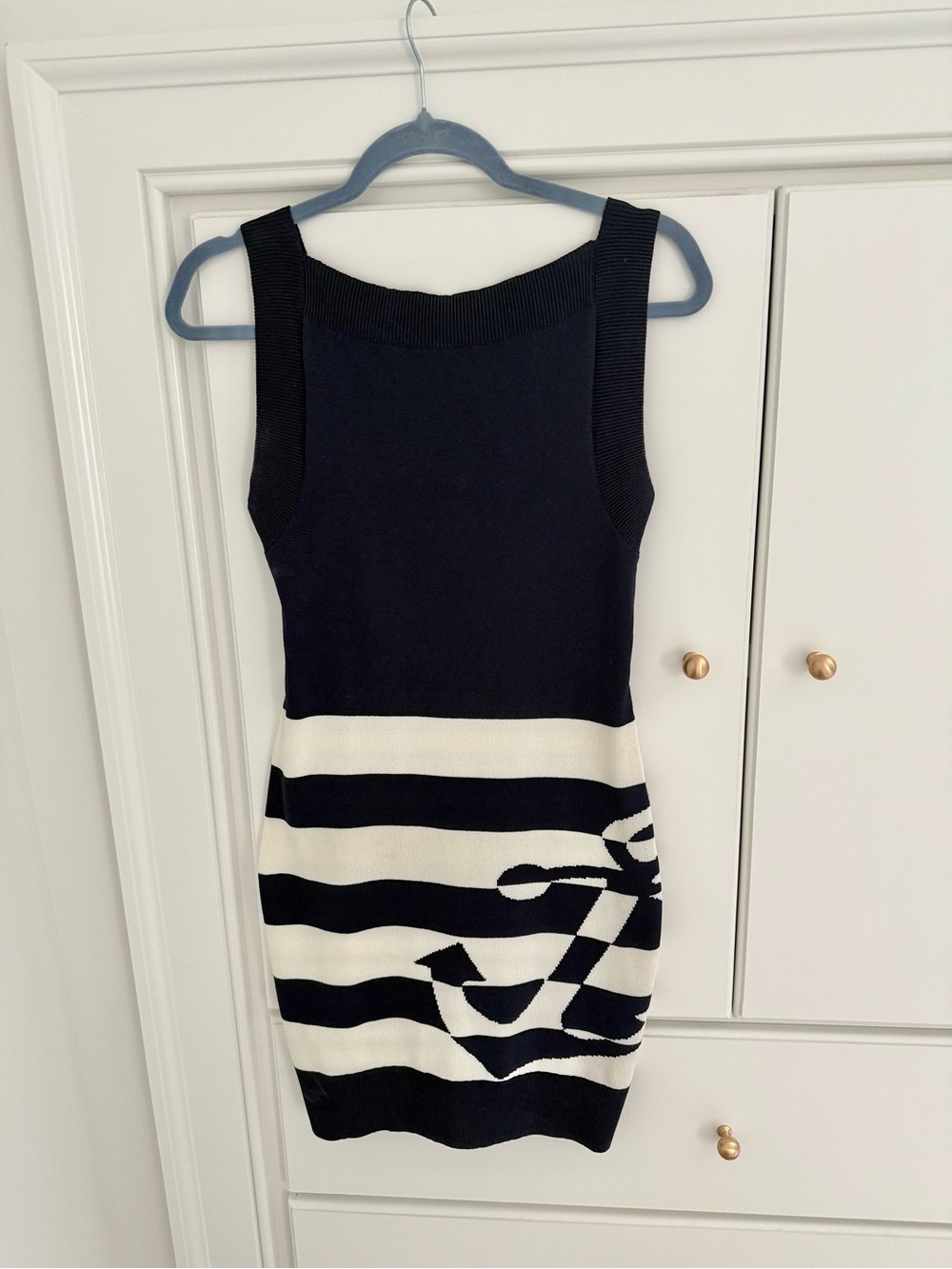 Anthropologie Navy and White Striped Knit Tank Mini Dress